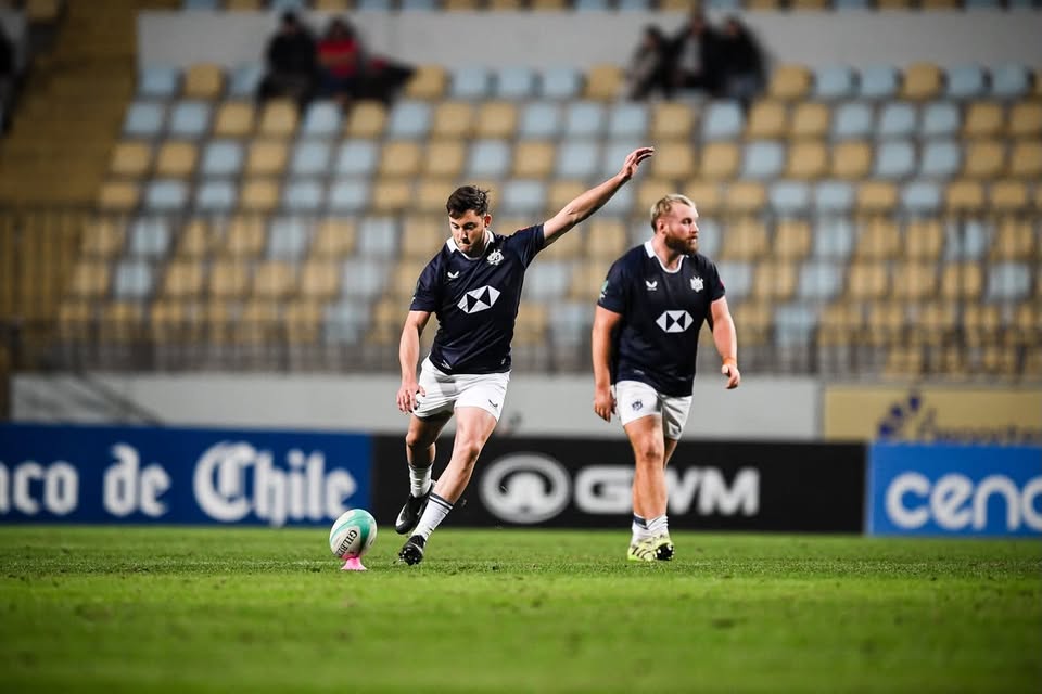 Paul Altier kicking for Hong Kong during the win over Uruguay in the Nations Cup