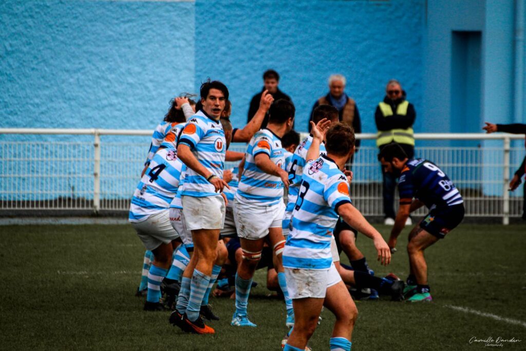 Rugby Club Baulois players in action during a match in La Baule