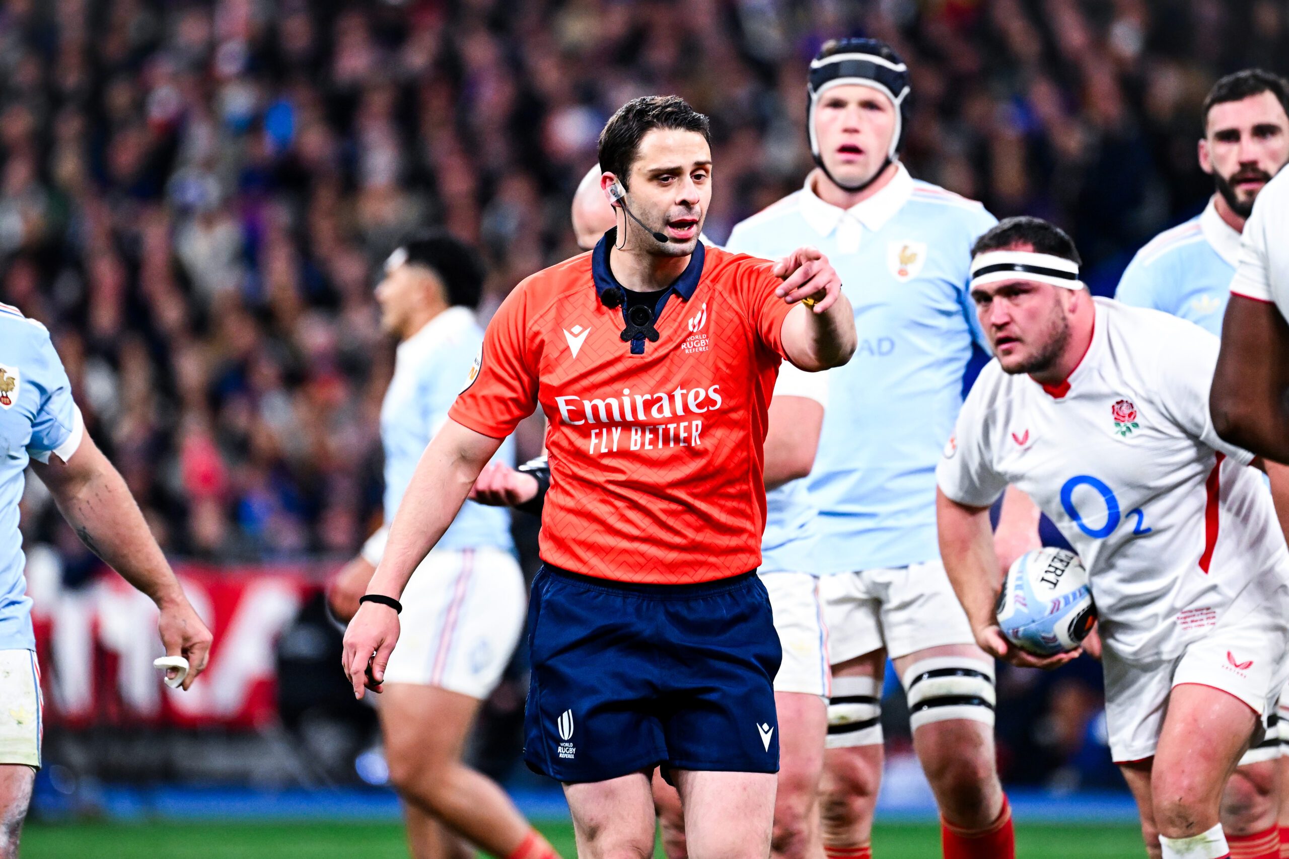 Georgian referee Nika Amashukeli during France v England at the Stade de France