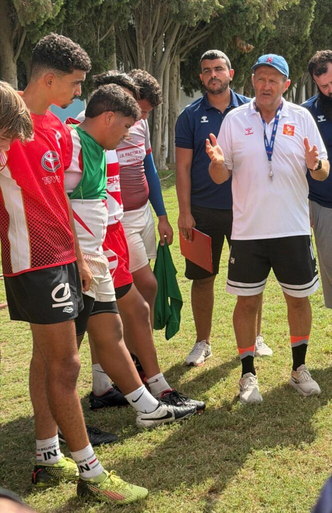 Christophe Hamacek giving instructions to young Tunisian players during a selection session
